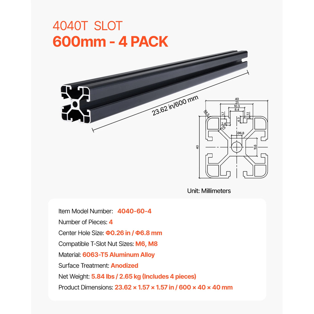 Aluminum Extrusion Linear Rail 4040 T Slot Profile for 3D Printer CNC Laser