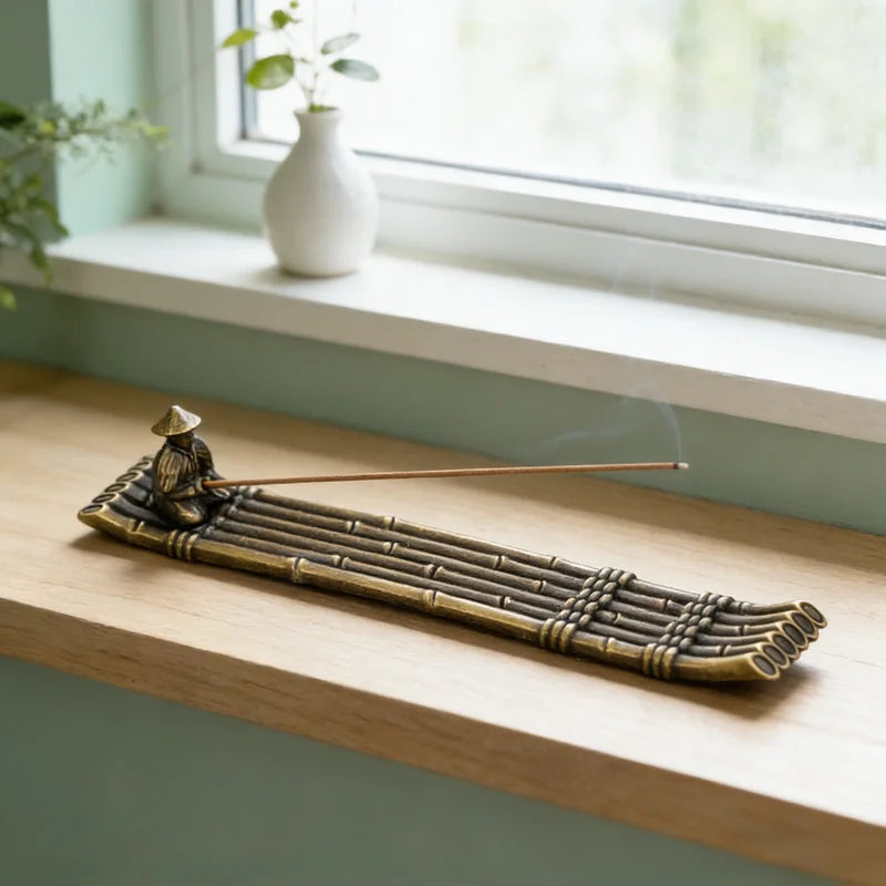 Japanese Style Incense Holder Boat with Men Fishing - Aromatherapy Home Decor