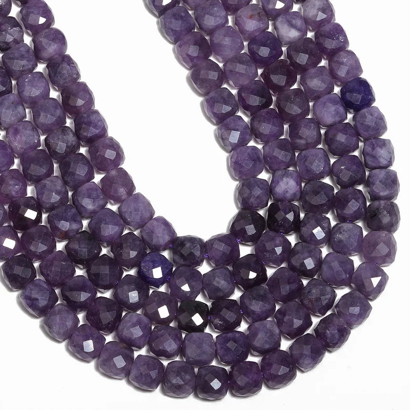 Natural Amethyst Beads 7-8mm Faceted Square Cube Loose Jewelry Making Supplies