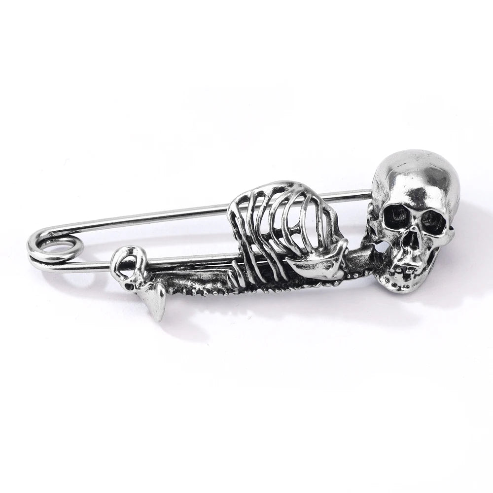 Vintage Halloween Skeleton Brooch Spooky Gothic Skull Pin for Clothing Accessories