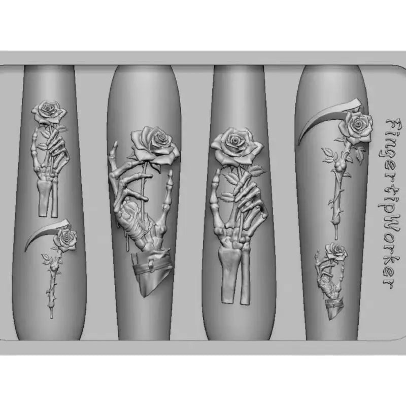 Silicone Nail Art Mold Skull Rose Flower Skeleton Hand Design DIY Craft Tool