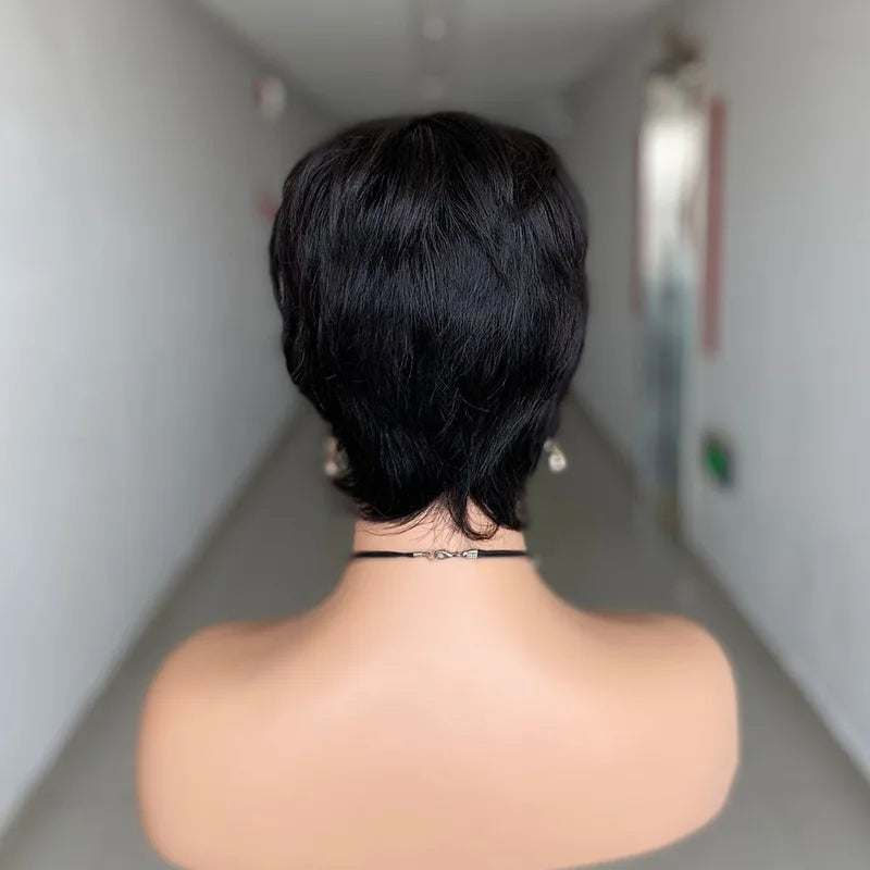 Short Pixie Cut Human Hair Wig - Brazilian Straight Black Wigs for Women