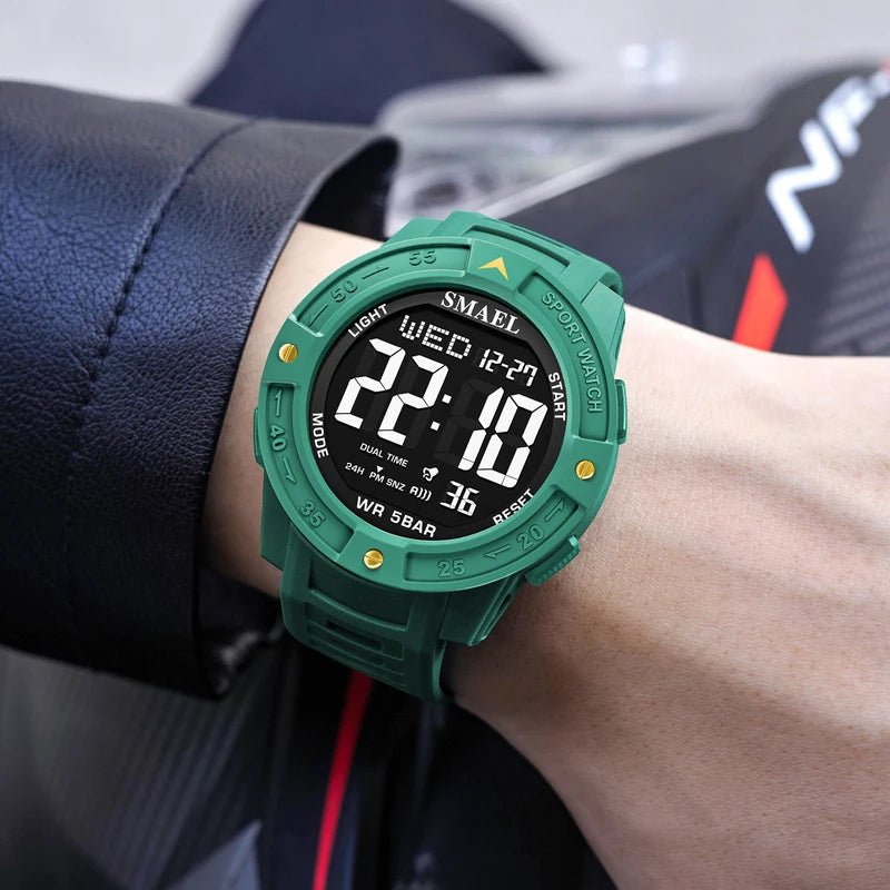 Digital Sport Wristwatch with Alarm Night Light Waterproof 50M