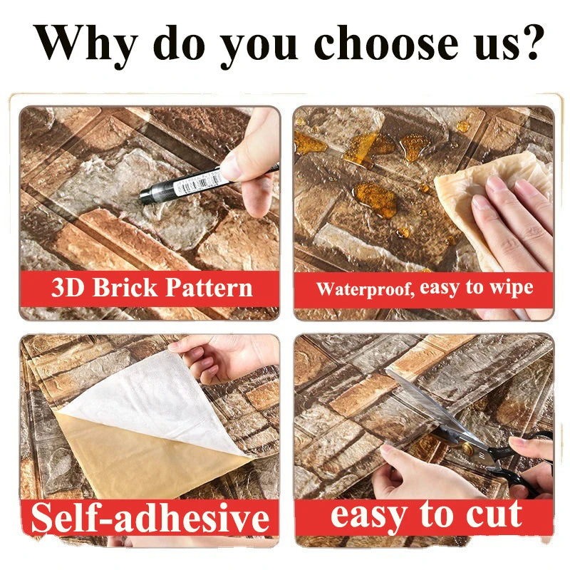 3D Brick Wall Sticker 70cm x 10m Self-Adhesive Waterproof Wallpaper for Living Room