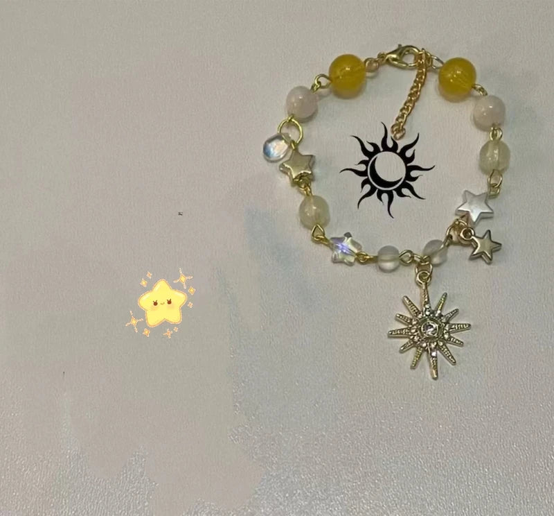 Y2K Sun Moon Couple Bracelets Set - Matching Beaded Jewelry for Him and Her