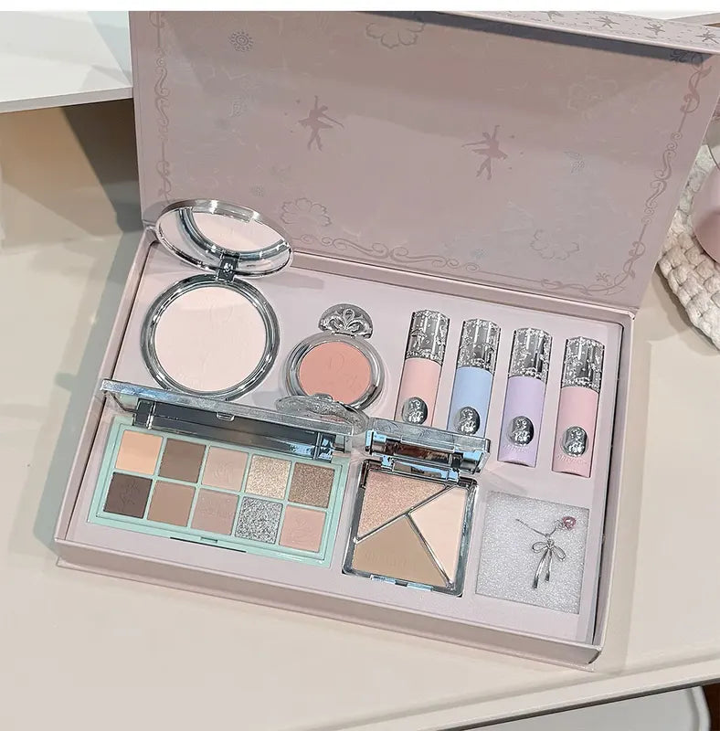 Makeup Kit with Lip Gloss Face Blush Powder Eye Shadow & Contour Palette - Includes Necklace