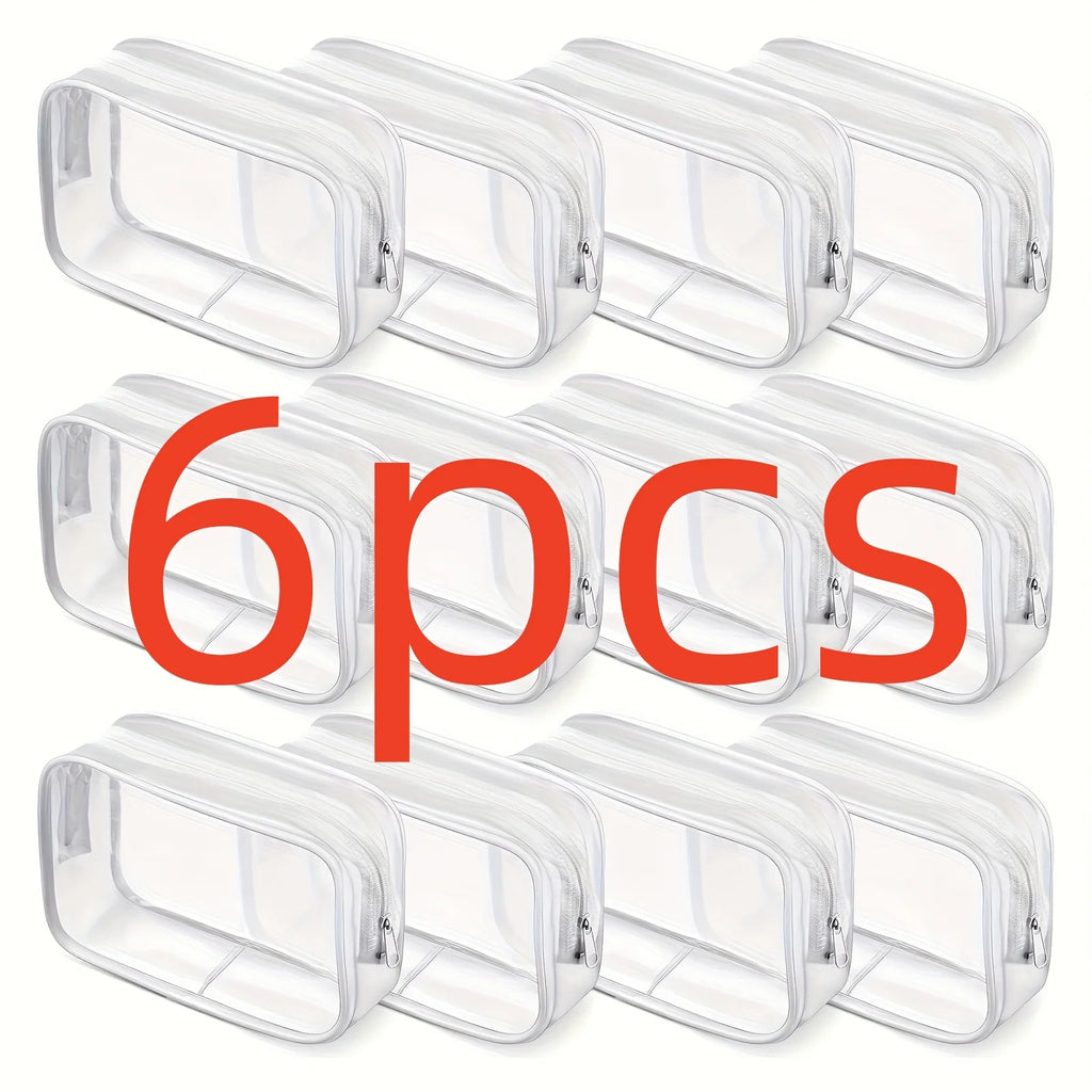 6pcs Transparent Makeup Bags with Leakproof Zipper Travel & Bathroom Organizers