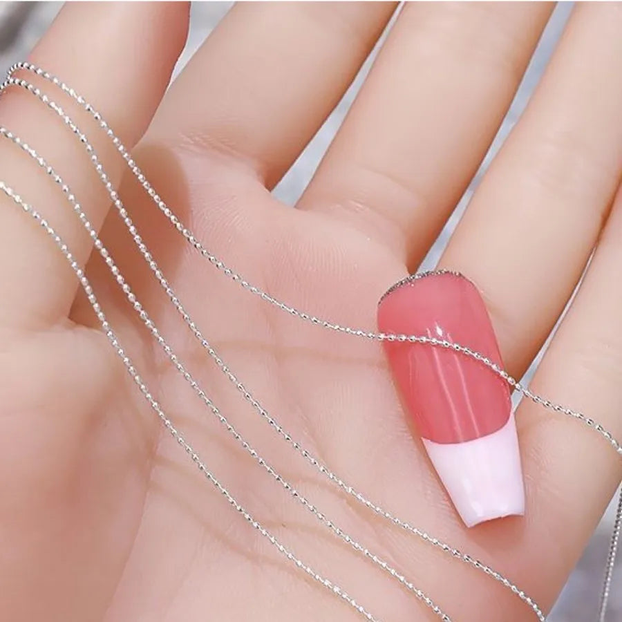 1M Gold Silver Nail Bead Chain - Ellipse Rhinestone Nail Art Decoration