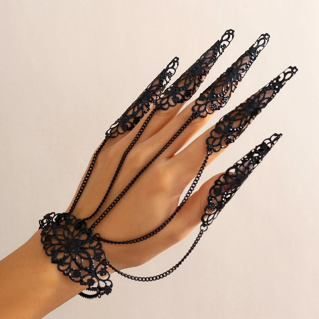 Exaggerated Dubai Indian Finger Wrist Chain Bracelets for Women Punk Nail Rings with Bracelet - Y2K Steampunk Jewelry