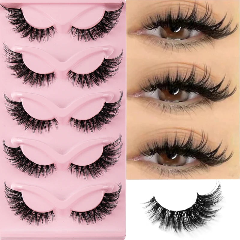 False Eyelashes 5 Pairs Cat Eye Faux Mink Long Winged Elongated Makeup Lashes