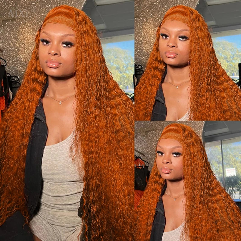 Deep Wave Human Hair Lace Front Wig 38 Inch Curly Water Wave Wig Pre Plucked