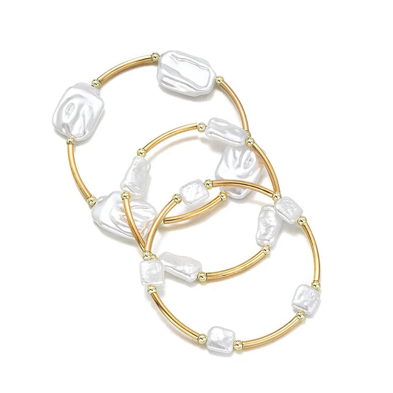 Luxury Irregular Pearl Elastic Bracelets Set for Women Jewelry Bangles
