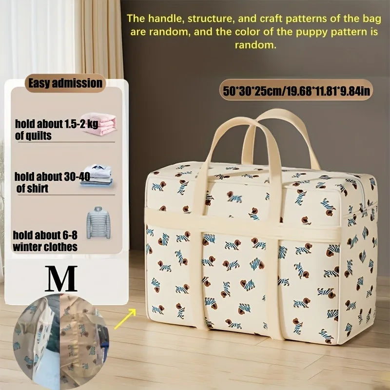 Foldable Luggage Organizer Bag with Puppy Pattern, Large Capacity Travel Storage