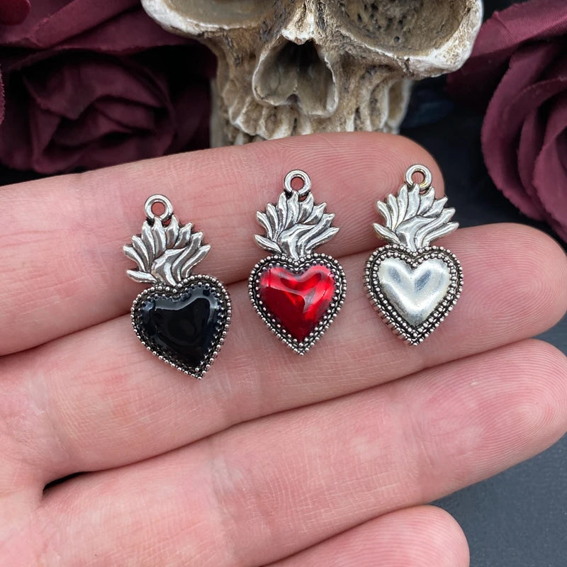 8pcs Sacred Heart Charm Set Enamel Pendant Jewelry Making Fit DIY Crafts
