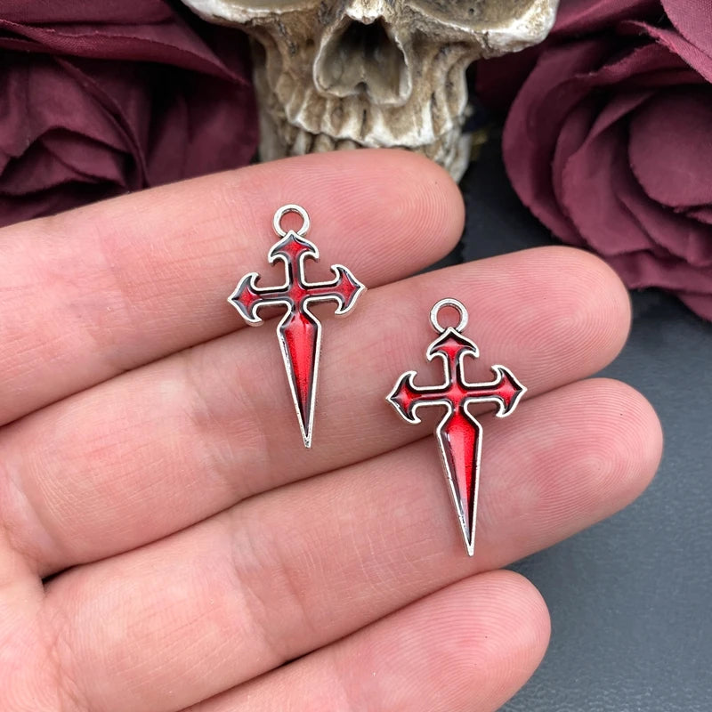 10pcs Enamel Cross Charms for Jewelry Making - Crusader Rosary Pendant 30x16.5mm
