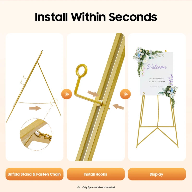 Gold Display Easel Stand 2 Pack Adjustable Poster Frame Floor Sign for Wedding & Events