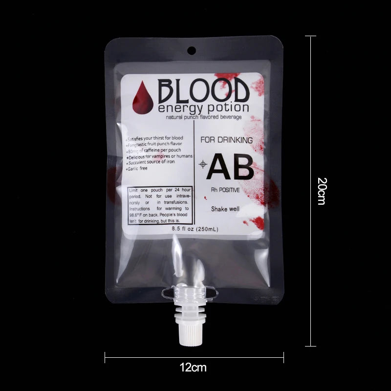 Halloween Blood Bag Drink Pouch Fake Blood & Beverage Prop - 250ml