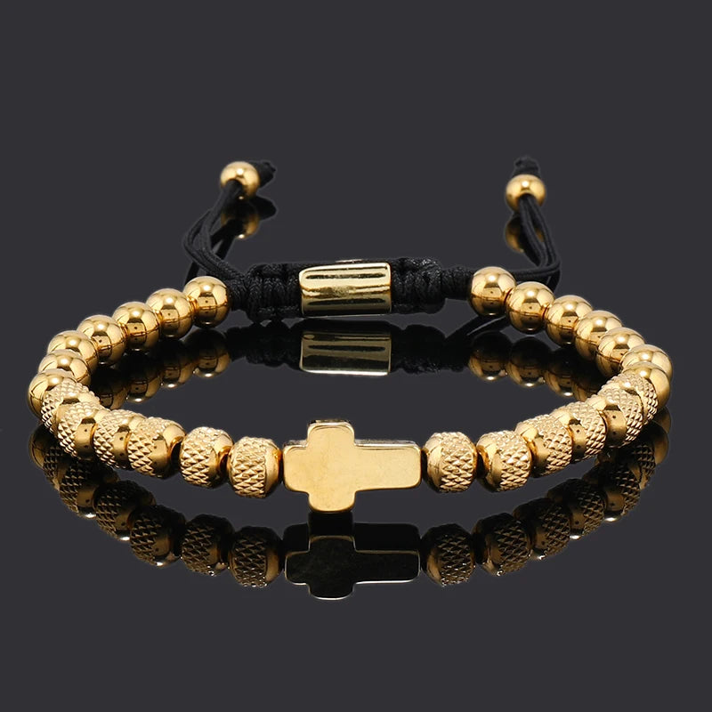 Unisex Stainless Steel Cross Charm Bracelet for Women Men Beaded Jewelry Gift