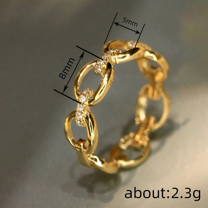 Women’s Chain Link Wedding Engagement Ring with CZ - Versatile Gold Color Jewelry