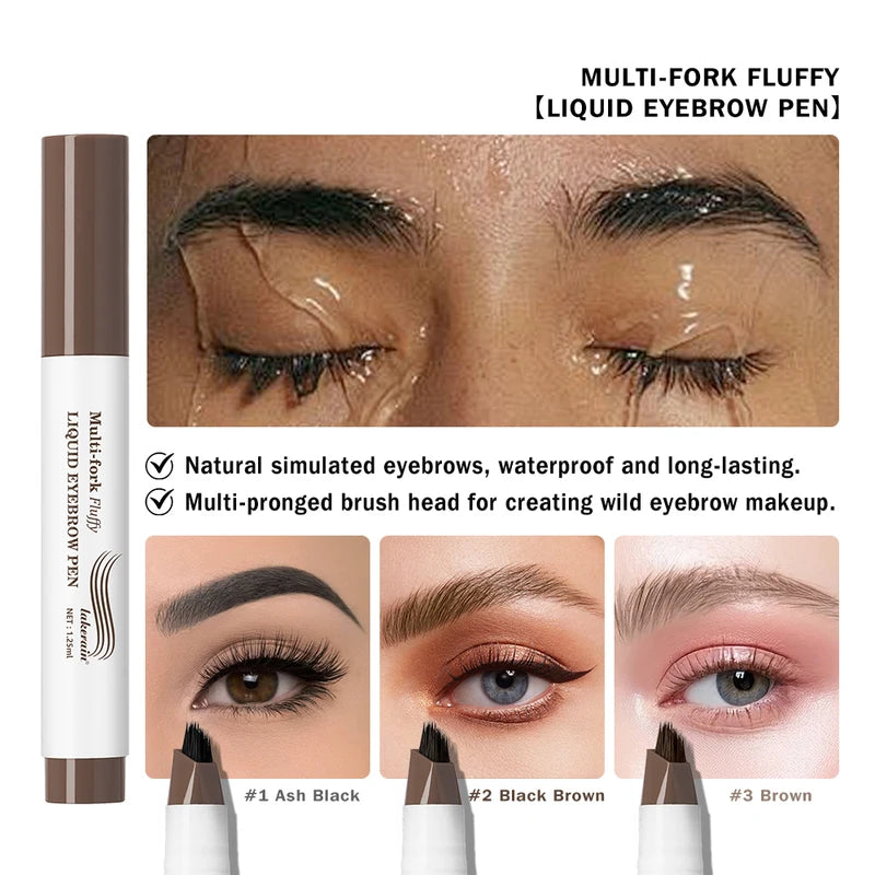 Long Lasting 4D Eyebrow Pen - Waterproof Precise Liquid Makeup with Multi-Fork Tip