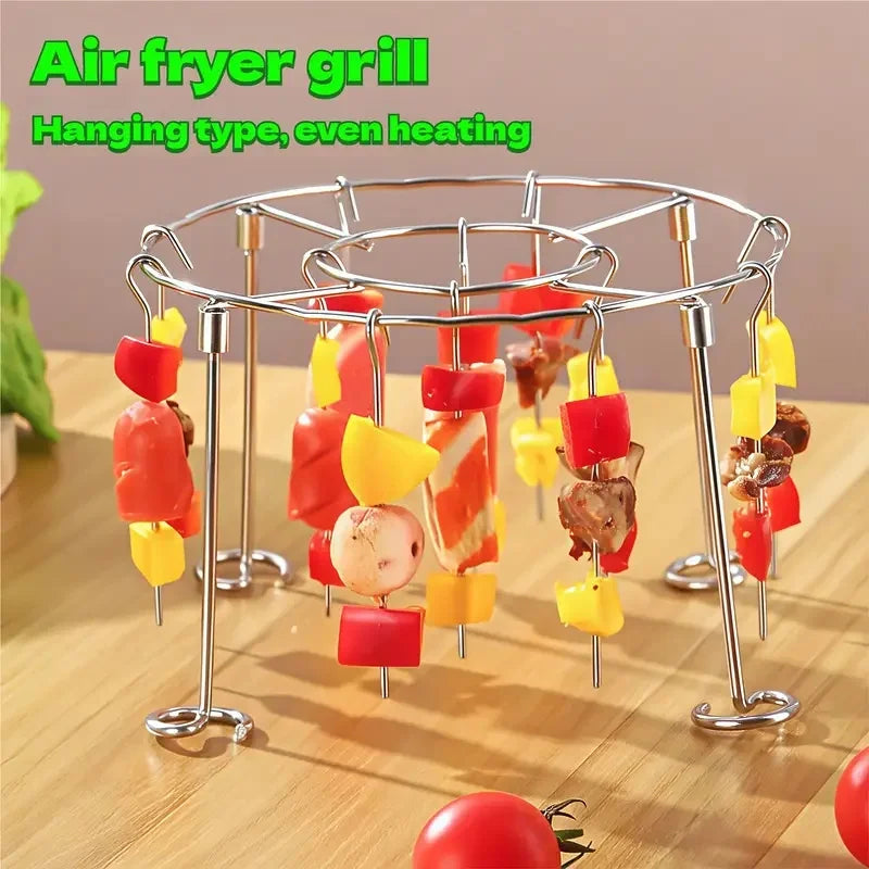 Air Fryer Grill Set with 304 Steel Vertical Grill and 24 Skewers for 3-6QT Models