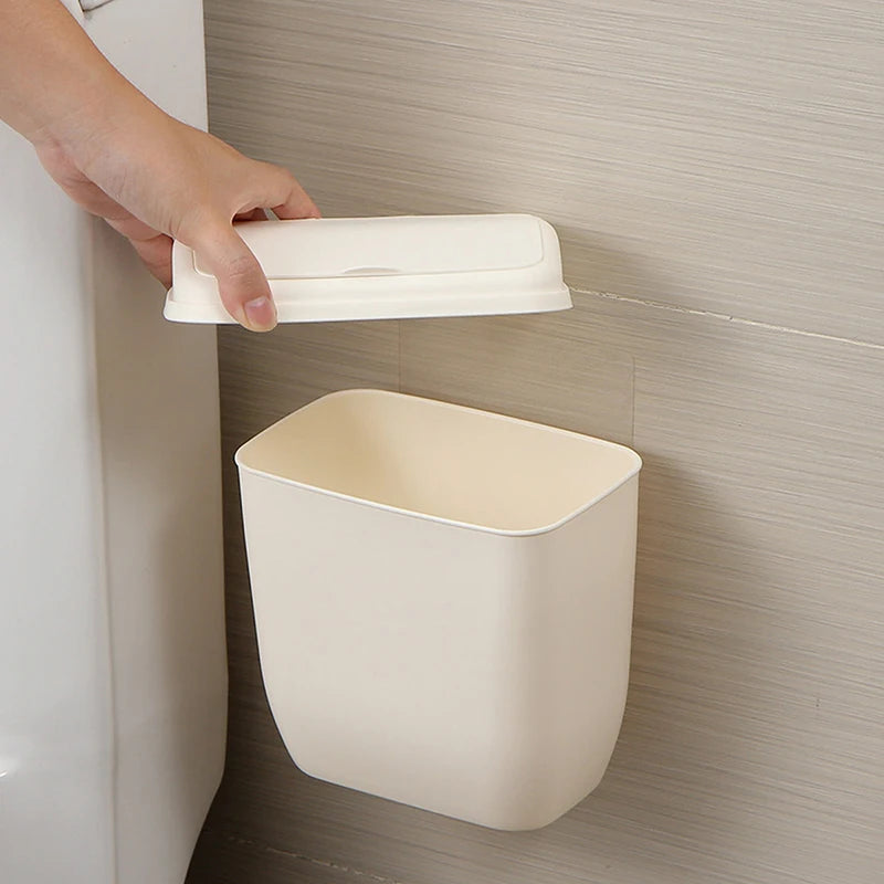 Mini Wall Mounted Trash Bin - White Plastic Wastebasket for Kitchen Bathroom Home