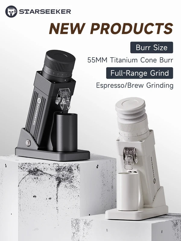 Electric Coffee Grinder 55MM Titanium Cone Burr Stepless Adjustment Black