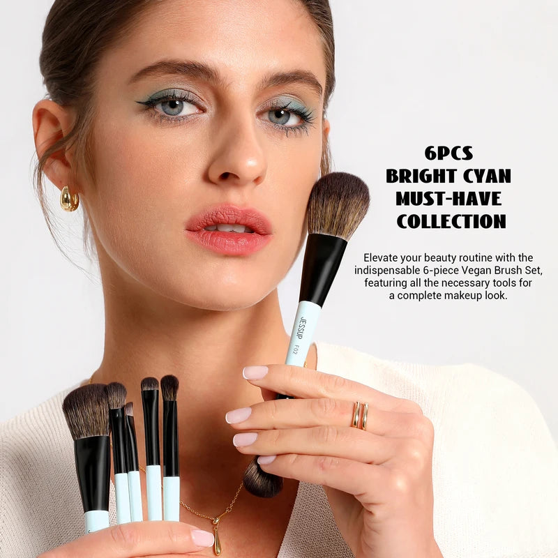 6-Piece Double Sided Makeup Brush Set with Vegan Fiber for Face & Eyes