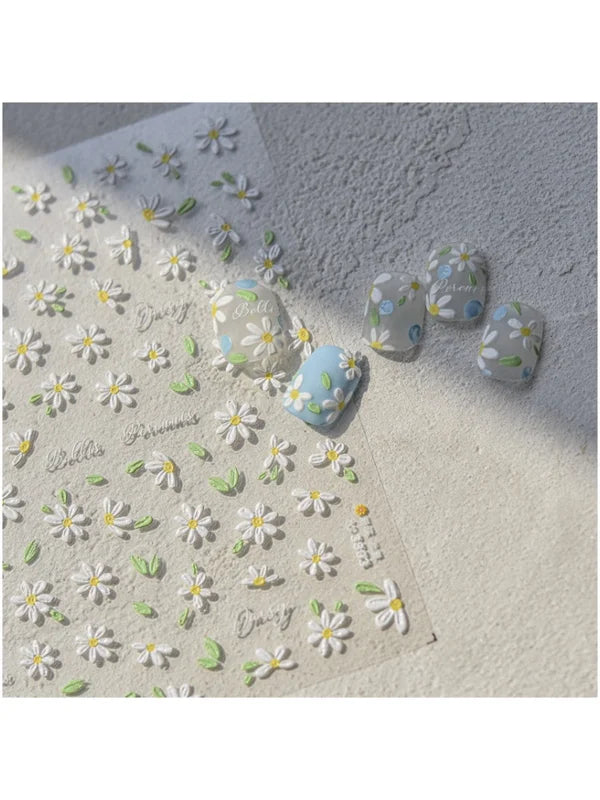 5D Embossed Nail Stickers with Flowers - Self-Adhesive Daisies & Wildflowers for DIY Manicure