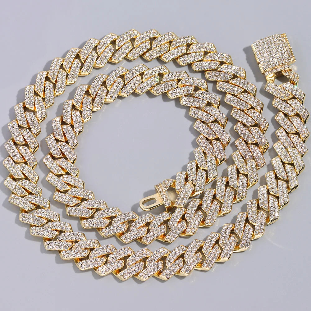 14mm Iced Out Prong Cuban Link Chain Necklace - Unisex Hip Hop Jewelry