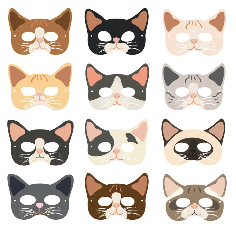 Party Cartoon Cat Masks - 12PCS Cute Pet Cat Face Decorations for Birthdays & Events