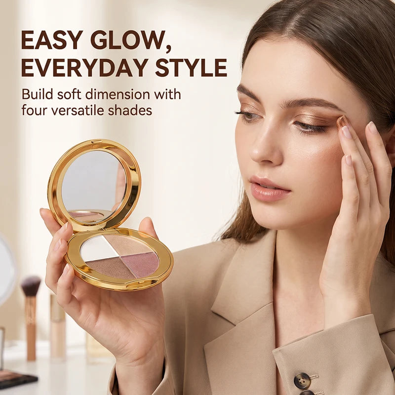 Multi-Function Eye & Cheek Highlighting Palette with 4 Shades for Contouring & Radiance