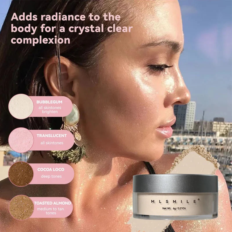Long Lasting Oil Control Glitter Setting Powder with 4 Colors - Natural Matte Finish