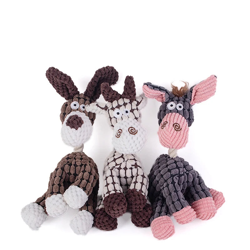 Plush Dog Toy Animals Shape Squeaky & Bite Resistant Pet Toys for Small & Large Dogs