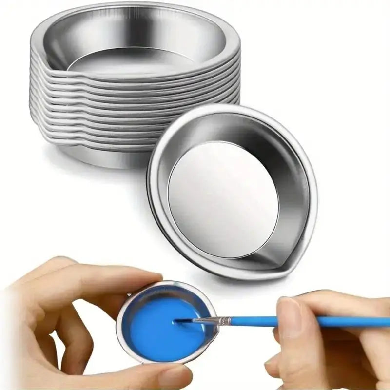 12-Piece Stainless Steel Paint Mixing Palettes - Small Round Art Watercolor Trays