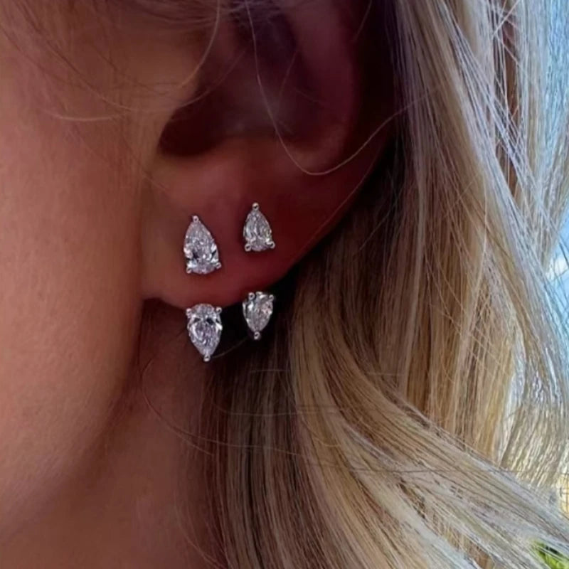 Waterdrop Zircon C-Shaped Earrings for Women Stainless Steel Jewelry