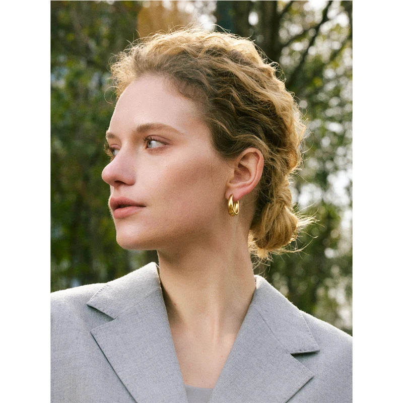 Geometric U-Shape Hoop Earrings - 18K Gold PVD Plated Stainless Steel Jewelry