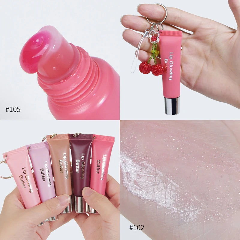 Moisturizing Lip Glowing Butter Lip Gloss with Cherry Pendant - Hydrating, Long-Lasting, Plumping, Shiny Lip Tint