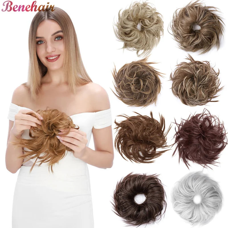 Messy Hair Bun Piece for Women - Fluffy Tousled Updo Scrunchie - Synthetic Wavy Hair Extension