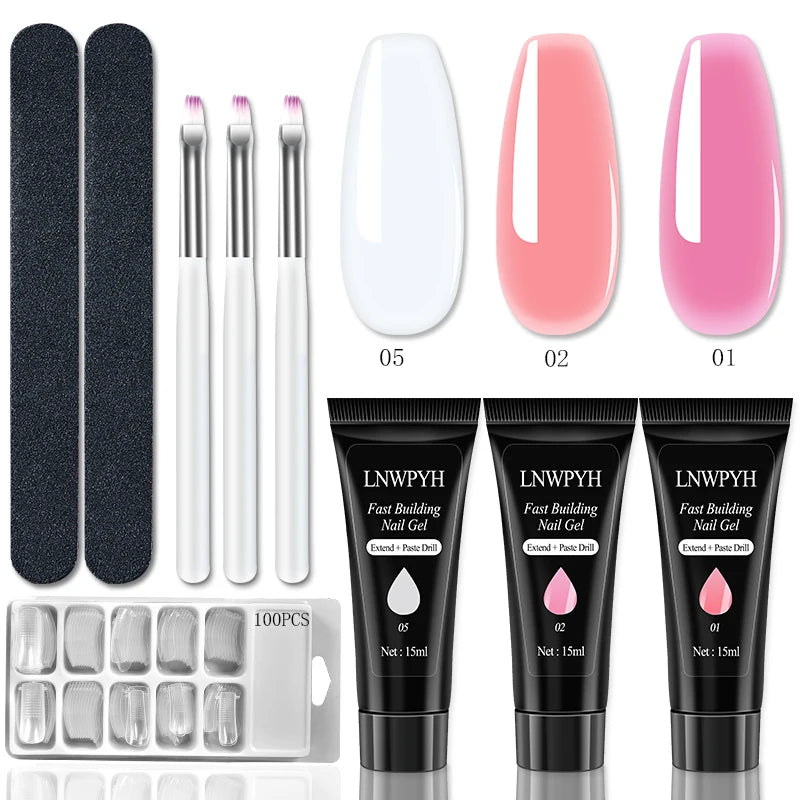 UV Nail Extension Gel Kit with Nail Art Tools & Slip Solution