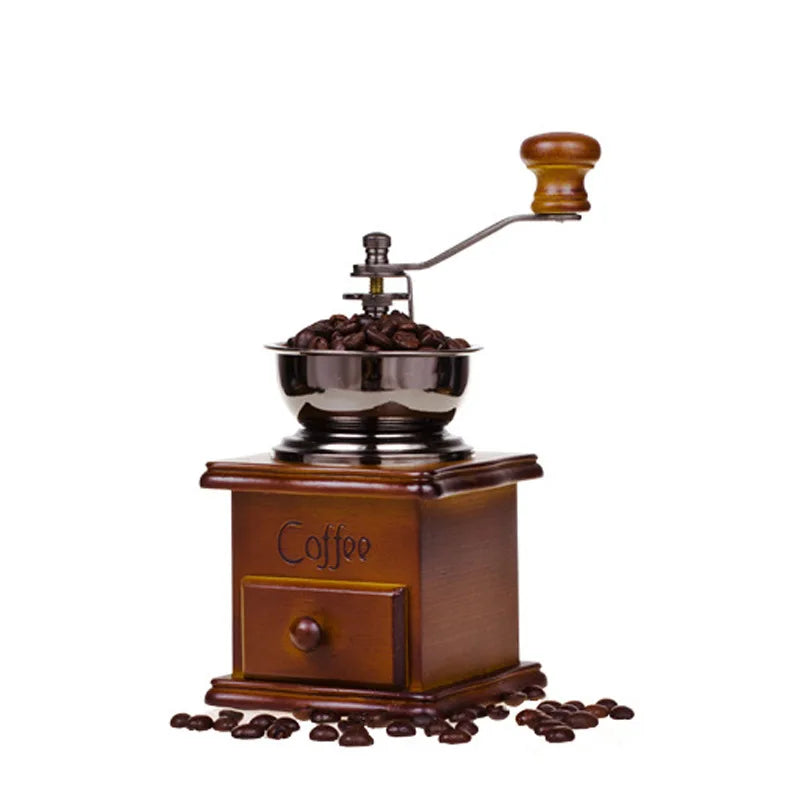 Manual Coffee Grinder Vintage Wooden Hand Crank Burr Mill Classic Coffee
