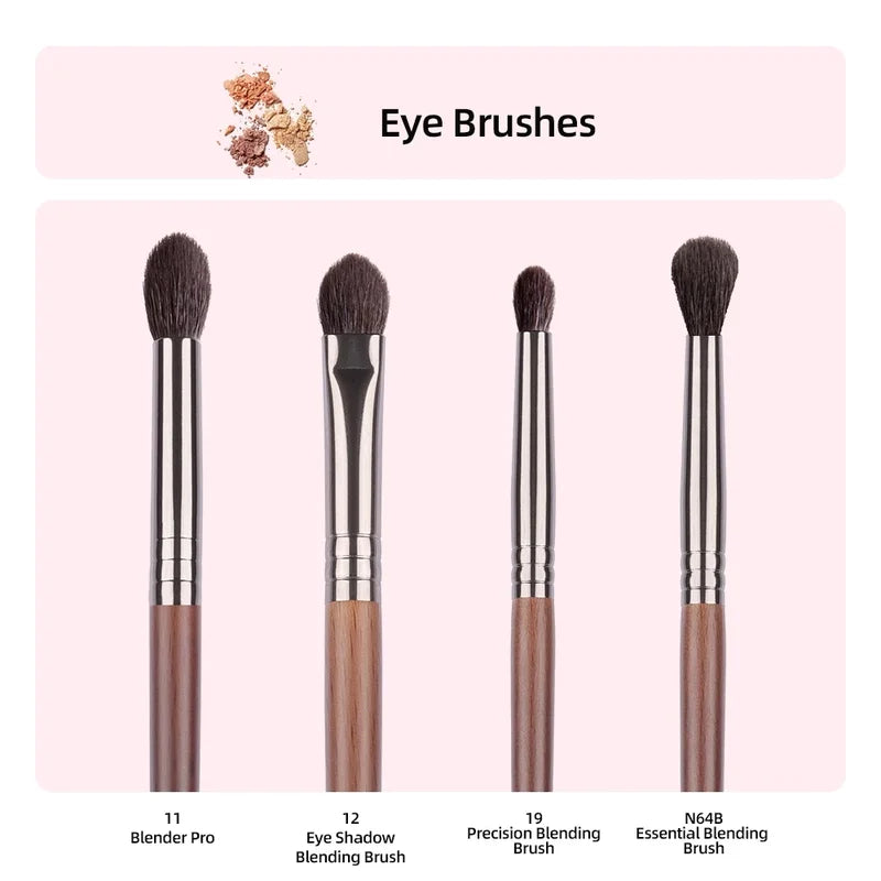 OVW Goat Hair Eyeshadow Makeup Brush Set 4 Pieces - Professional Cosmetic Tools