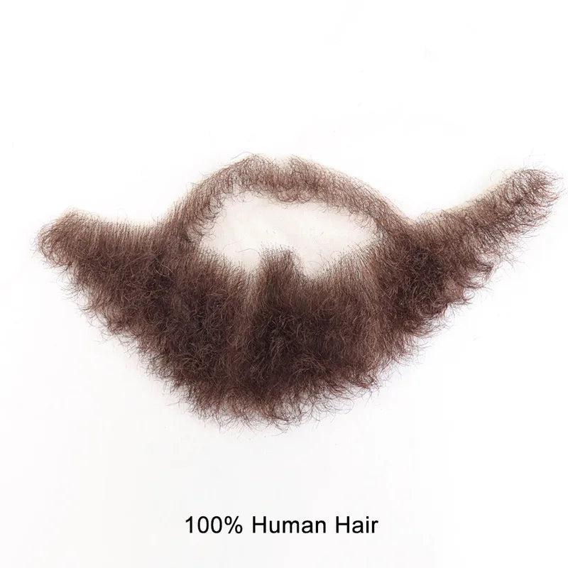 Realistic Fake Beard for Men - Brown Curly Facial Hair with Lace Edge