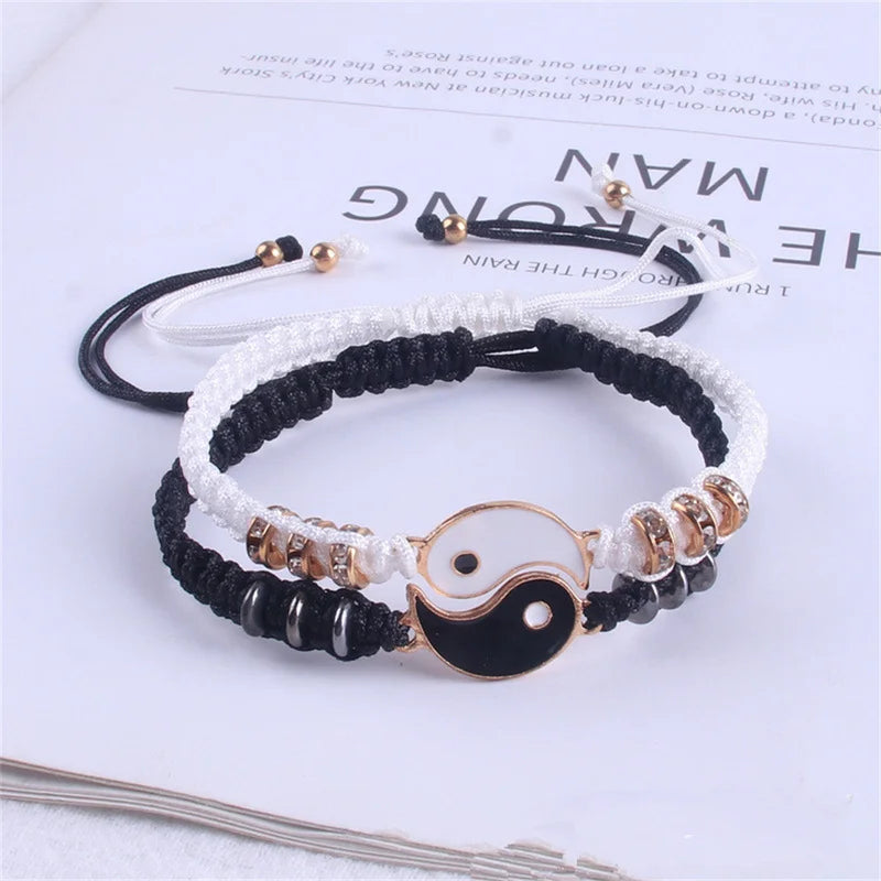 Matching Yin Yang Friendship Bracelets - Adjustable Cord Jewelry Set for Couples and Friends