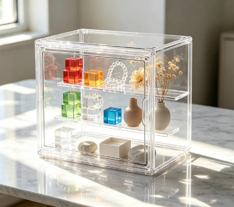 Clear Foldable Display Case for Collectibles Dustproof Storage Organizer Box