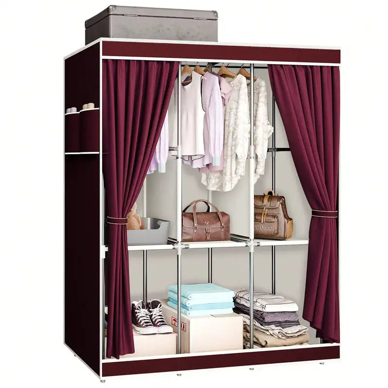 Large Capacity Portable Wardrobe Closet with Shelves & Hanging Rod - Dustproof Cloth Storage Cabinet