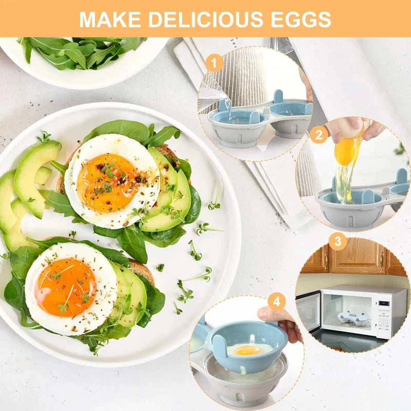 Microwave Egg Cooker 2-Cavity Poacher for Boiled & Poached Eggs Kitchen Gadgets