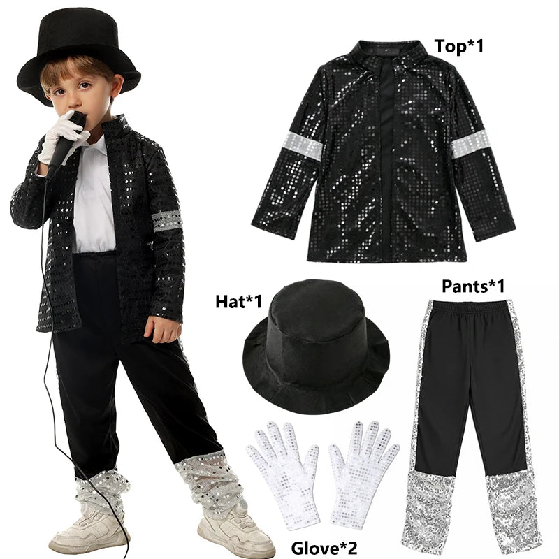 Kids 80s 90s Hip Hop Cosplay Costume Set for Boys Halloween Carnival Stage Dance