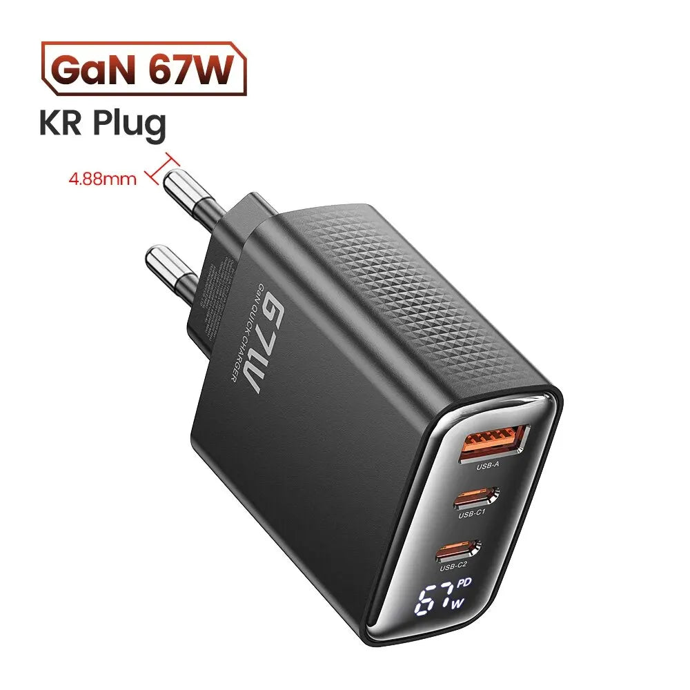 GaN USB-C Charger 67W Fast Power Delivery & Quick Charge for Laptop & Phone