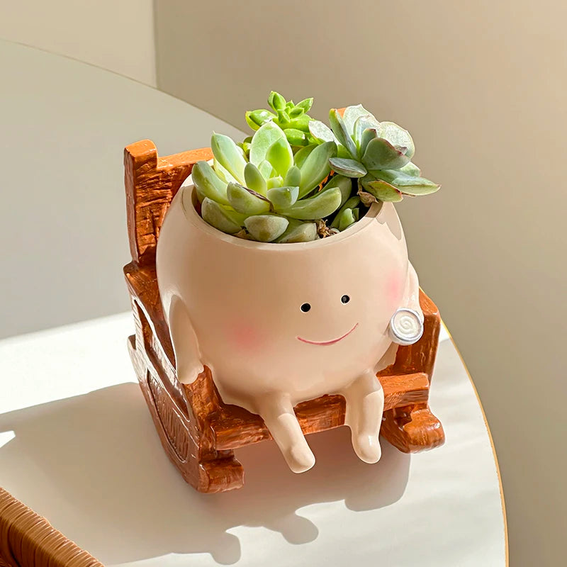 Cute Ghost Resin Succulent Planter with Rocking Chair Shape for Home Office Decor